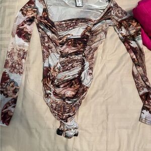 Missguided Rennessaince Print Long Sleeve Bodysuit
